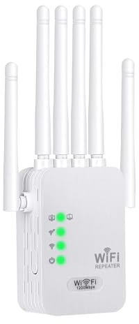 1200M Amplificador Señal WiFi 5G y 2.4G Repetidor WiFi Largo Alcance Doble Banda WiFi Extender con 6 Antenas de Alta Ganancia,2 Puerto LAN,Extensor de WiFi para casa y Oficina,Fácil de Instalar (600)
