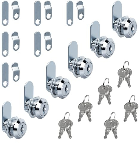 Drawer and Cabinet cam Locks with Keys,5/8 in Stainless Steel Desk Lock Replacement for RV Camper Storage or Secure Drawer, fits on 3/8 in Maximum Panel Thickness-6pack