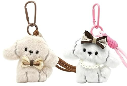 LEBKFT 2-Pack Cute Puppy Plush Keychain and Bag Charm, Kawaii Fluffy Brown & Pink Puppy Key Rings Purse Charm for Backpack Purse Keys Car Accessory 3.9 Inch Decoration for Women Girls