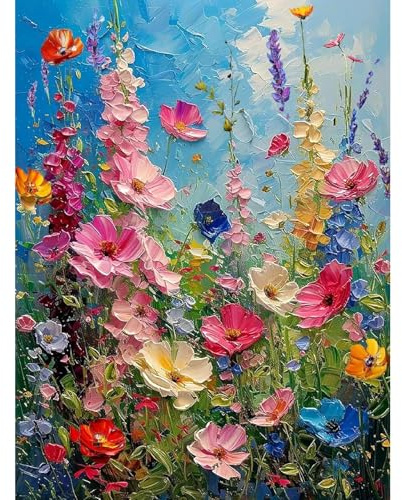 Jakener Flower Diamond Art Kits Adults, 5D Wild Flowers Diamond Painting Kit for Adults, Fun DIY Full Round Drill Crystal Gem Art Craft, Adults Paint by Diamonds Dots Home Wall Decor 12x16 Inch