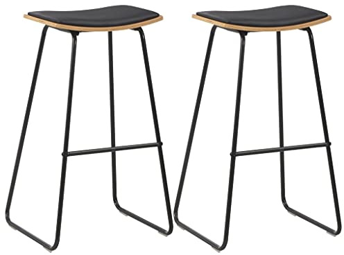 Frdhee Silla de bar para tocador, taburete de bar, 2 piezas, cuero sintético negro silla cosmética para cocina, sala de estar, comedor