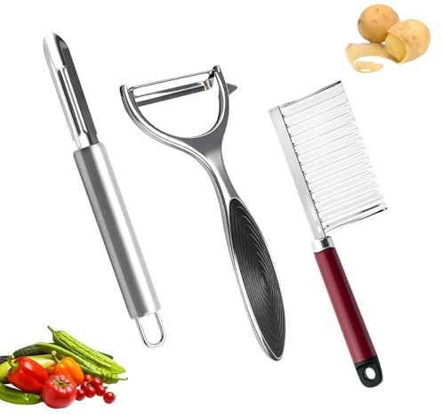 3 Pcs Potato Peeler Set, with Wavy Potato Slicer, Peelers for Kitchen for Fruit, Efficient Slicing and Julienne Cutting, Kitchen Tool