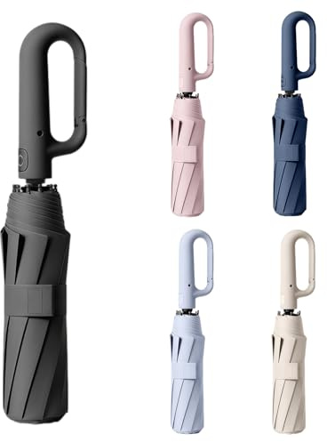 AYEUPZ Mini paraguas compacto de viaje, 10 costillas, doble barra de apoyo para mayor estabilidad, paraguas UV, protección solar (Negro)