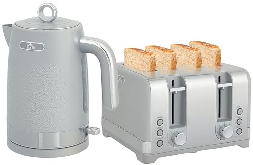 HOMCOM Bollitore e tostapane 1,7L 2200W Termostato 4 fette Grigio