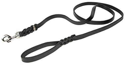 CopcoPet - Fettlederleine 3 m x 15 mm, Schwarz, Hunde-Leine aus Leder mit verchromtem Karabiner, geflochtene Hunde-Führleine Leder