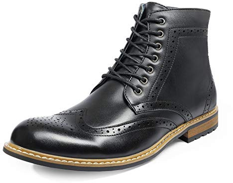 Bruno Marc Men's Leather Brogue Ankle Boots Classic Lace Up Dress Boots for Casual or Formal Wear,Size 12,Black,BERGEN-01