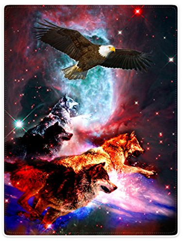 Dick Decke Weich Wärme Gemütlich Flanell-Fleece Sofadecke Deckeldecke Schöne Bunte Galaxie Wölfe Laufen Den Adler 150 x 200 cm
