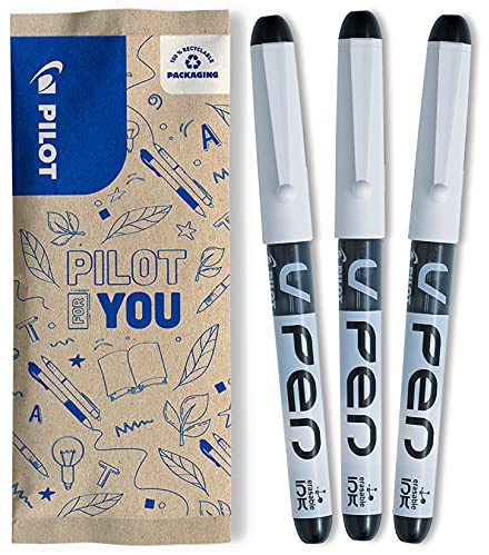 PILOT - Flowpack 3 V-Pen effaçable - Stylo Plume - Noir - Pointe moyenne, Noir, 3 Unité (Lot de 1)