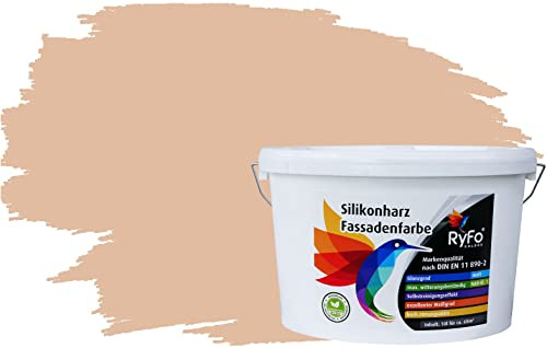 RyFo Colors Silikonharz Fassadenfarbe Lotuseffekt Trend Orangetöne Sand 10l - bunte Fassadenfarbe, weitere Orange Farbtöne und Größen erhältlich, Deckkraft Klasse 1