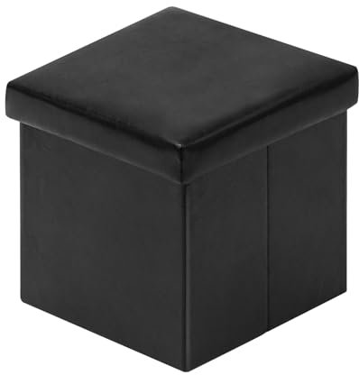Bonlife Black Foldable Storage Ottoman,Toy Chest Boxes for Kids,Folding Faux Leather Footstools Small Seat 30x30x30cm (belike 11.8)