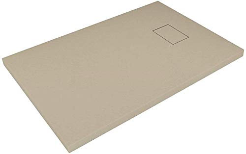 Piatto Doccia Spessore 2.6 Cm In Resina Effetto Pietra Stone Ardesia Antiscivolo Riducibile Indistruttibile Filopavimento Arredo Con Griglia Di Copertura Colore Tortora (Beige) (80 x 140 cm)