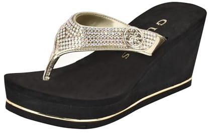 GUESS Sandalia de cuña Sarraly para mujer, Oro 771, 38.5 EU