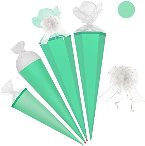 Schultüte - Rohling - Mint grün - türkis - 85 cm - mit Holzspitze - 6 eckig - inkl. Schleife - Tüllabschluß - Zuckertüte - Roth - Jungen Mädchen - Schultütens..