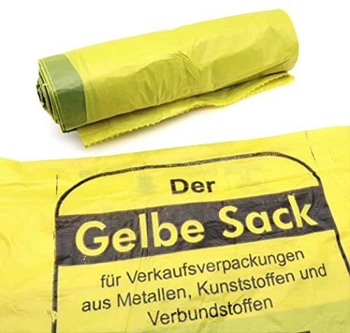 BKB Lot de 10 rouleaux de sacs poubelle jaunes avec cordon de serrage pratique, 90 l, 15µ, (BKB)