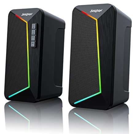 SOULION R40 Computer Speakers, 2.0 USB Powered PC Speakers, Desktop Gaming Speaker with Volume Control Button, Bluetooth 5.3, Surround Sound Speaker for Laptop,Tablets,Music Player