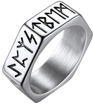 Richsteel Edelstahl Bandring für Herren Männer 7mm breit Hexagon Ring mit Rune Symbol Hexagon Fingerring in Größe 67 für Geburtstag Weihnachten