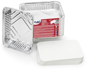 Cuki Professional Vaschette in Alluminio Rettangolari con Coperchi, 4 Porzioni, 22x17xh3.5 cm, 1 Confezione da 50 Pezzi