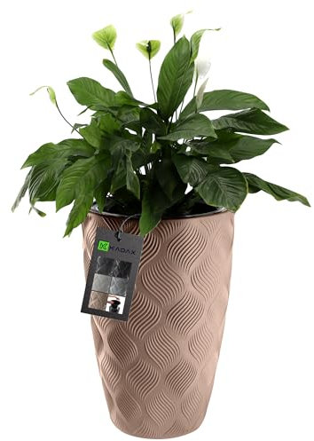KADAX Vaso per piante alto, grande vaso da fiori per interni ed esterni, in plastica, con inserto, resistente alle intemperie (beige, 48,5 cm)