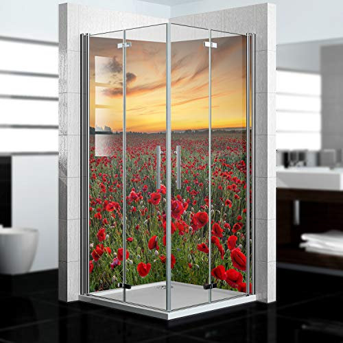 dedeco Eck-Duschrückwand wasserfest Motiv: Blumen V2, 2 x 100x210 cm, als Badrückwand zum Fliesenersatz, als Dekorwand, Wandverkleidung und Duschplatte aus Aluminium - Made in Germany