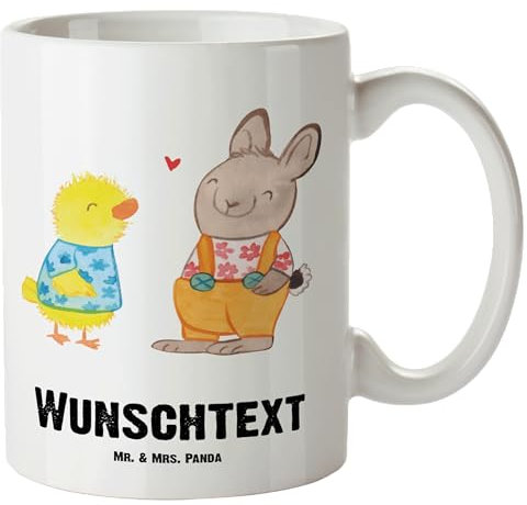 Mr. & Mrs. Panda Personalisierte XL Tasse Ostern Freundschaft - Geschenke, Design Groß Mit Personalisierung, Frühling, Ostergeschenke, Liebe, Mikrowellengeeignete Text, Becher Personalisiert, Hase