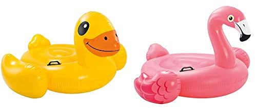 Intex 57556 57556NP Schwimmtier Gelbe Ente, Gelb/Bunt, Pequeño & 57558NP Reittier Flamingo Spielzeug, 147 x 140 x 94 cm