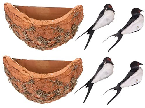 Cabilock 2 Sets Simuliertes Schwalbennest Outdoor-Ornament Wohnaccessoires Outdoor-Dekoration Vogelhäuschen Dekoration Schwalbenvogelfigur Frühlingsdekor Baumvogelornamente