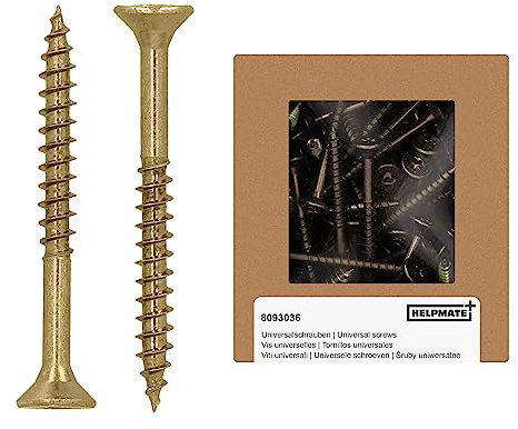 HELPMATE - Universalschrauben Senkkopf 5,0x50 gelb passiviert - 125 Stück Holzschrauben mit T-Antrieb und Teilgewinde - Spanplattenschrauben für Innenbereich und geschützten Außenbereich