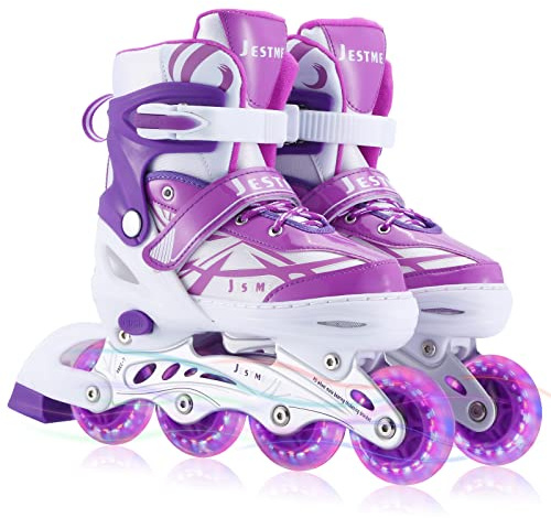 Adjustable Inline Skates for Girls Boys Beginners, Kids Roller Skates with All Illuminating Wheels (Purple, Medium-Big Kids(1-4 US))