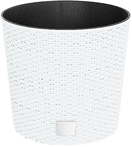 vidaXL Pflanzkübel, Blumenkübel mit herausnehmbaren Einsatz, Blumentopf Übertopf Rattan-Optik, Pflanzkasten für Innen Außen, Weiß PP