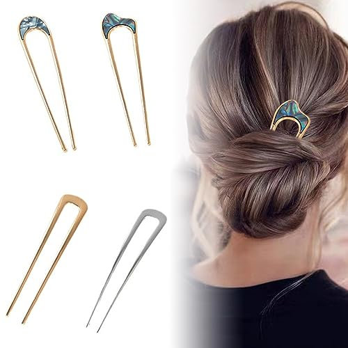 6 Stück Französische U-Förmige Haarnadel Vintage Einfache Metall Haarnadeln Haargabel Sticks Mit Zwei Zinken Frisur Chignon Haar Zubehör Für Frauen Mädchen (Drei Verschiedene Formen)