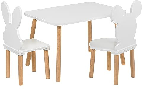 PlayPals Furniture tavolo per bambini con 2 sedie - set di tavolo e sedie per bambini in legno, 50x 70 cm- mobili naturali per bambini da 3,4,5,6,7 anni- set di sedie per bambini