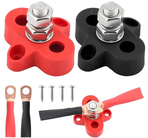 Lot de 2 bornes de jonction de batterie à double goujon, ensemble de borniers de distribution d'alimentation de batterie, 2 goujons pour bus RV M8, barre de bus M8, kit de bornes de distribution