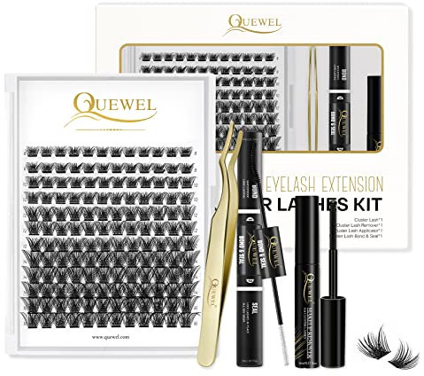 QUEWEL DIY Wimpern Extensions, weiche und komfortabele Cluster Lashes mit fines Band, Einzelne Wimpern ganz einfach für Anfänger zu Hause (BY01)