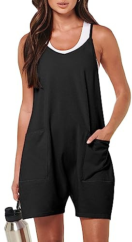 DUOEASE Salopette Donna Estiva Tuta Jumpsuit Elegante Senza Maniche, Romper con Tasche e Overall Corta(Nero 2XL)