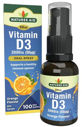 Natures Aid Vitamin D3 Daily Oral Spray 30ml - Natural High Strength 2000iu Supports Bones Teeth Healthy Immune System - Pill Tablet Capsule Free Liquid Supplement 3-Month Supply - Suitable Vegetarian