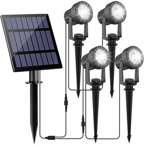 NATPOW Gartenstrahler Solar, Solar Gartenleuchte LED Solarstrahler Solarlampen für garten Außen, IP65 Wasserdicht, 2 Helligkeitsstufe, 6000K Dusk to Dawn Gartenbeleuchtung für Bäume,Gartenweg(4 in 1)