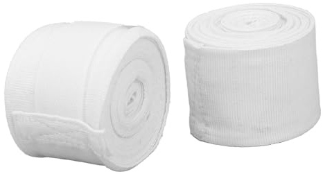 Luqeeg 2 Stück Boxbandagen aus Baumwolle, 5 M, Schnell Trocknend, Halbelastisches Hakenschlaufen-Design, Sport-Handbandagen für Kickboxen, Muay Thai (White)