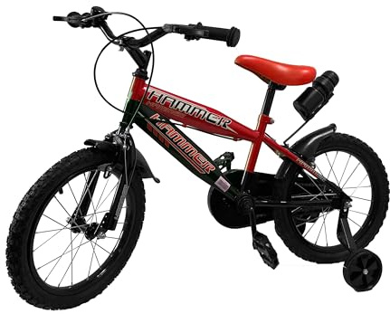 Bici da bambino modello Hummer con accessori misura 16 bici da passeggio per bambini (Rosso)