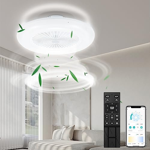 Daromigo Ventilatore da soffitto da 80 W con illuminazione e telecomando, WLAN, Ø 55 cm, 6 velocità, dimmerabile, timer, funzionamento estivo invernale per camera da letto, soggiorno