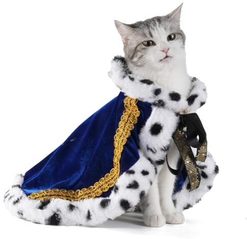 Lovelyshop husdjur seriell Lux päls blå katt hund kappa för halloween kostymer, kung drottning prins och prinsessa cosplay-S