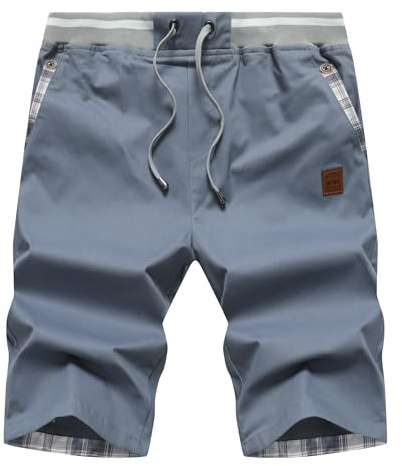 Djtnzdm Herr Cargoshorts Sommar Elegant Avslappnad Elastisk Bermudashorts Chino Shorts med Fickor, Ljusblå, S