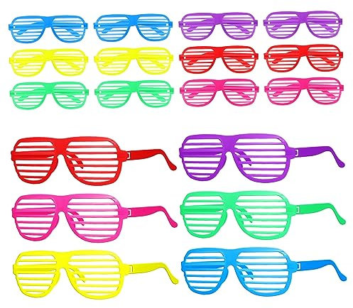 COSMEVIVI 18stücke Teiliges Neon Shutter Brillen Aus Kunststoff Leichte Und Komfortable Partybrillen Im Retro-look Bunte Jahre Kostüm Sonnenbrillen Für Karneval Fasching Und Festivals
