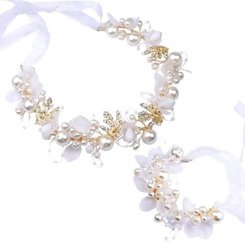 1 pièce couronne de fleurs cheveux enfants avec 1 pièceboucle bracelets Vine strass branche couronne fleur coiffure pour les mariages anniversaire fêtes performance et été plage