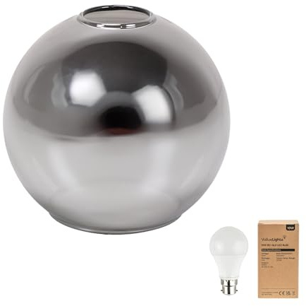 ValueLights | Smoked Glass Globe Ceiling Light Shade | Lamp Shades, Home Décor & Improvement Essential | Includes Bulb [3000K Colour Temperature] | 25cm Shade Width