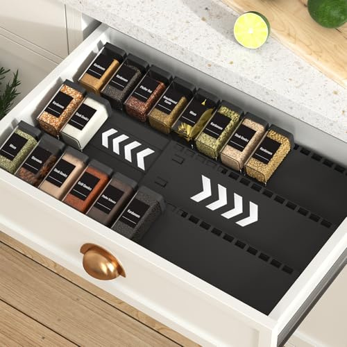 Homhut Spice Drawer Organizer, Expandable from 13 to 24.4 Spice Rack for Kitchen Drawers,Seasoning Rack Tray Insert Tray for Drawer/Countertop