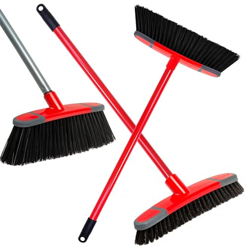 Indoor Brooms With Long Handles Soft & Stiff Bristles Sweeping Brushes | Ideal For Living Rooms, Kitchen, Laminate, Vinyl, Wooden Floor & Bathrooms