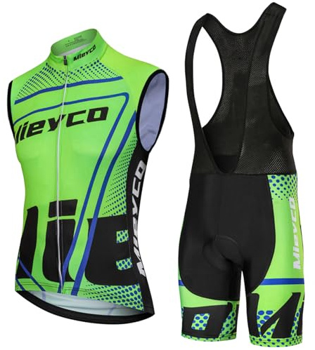 Conjunto Ropa Ciclismo Hombre Maillot Bici MTB Verano Traje de Ciclista | Chaleco Ciclo Sin Mangas y Culotte Tirantes con 19D Gel Acolchado,Completa de Bicicleta Transpirable Secado Ráido