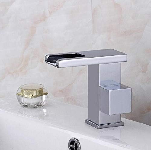 Kitchen Sink Taps Basin Faucet Chrome Faucet Waterfall Faucet Square Bathroom Basin Faucet Sink Mixer with Two Pcs 50Cm Plumbing Hoses-Tall Chrome No,Short Chrome No