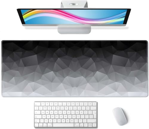 White Grey Geometric Extended Big Mouse Pad Large,XL Gaming Mouse Pad Desk Pad,31.5x11.8inch Long Computer Keyboard Mouse Mat Mousepad with 3mm Non-Slip Base and Stitched Edge for Home Office Work
