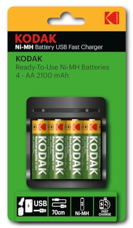 Cargador de Pilas USB AA 4x2100mAh, Recarga rápida y eficiente para Dispositivos y Juguetes electrónicos.